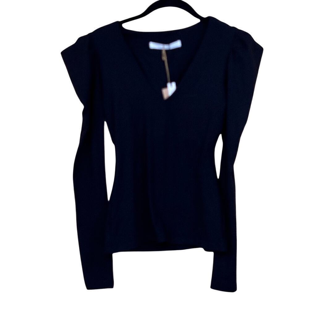 Susanna‎ Monaco black pleated Vneck top, XS, NWT, minimalist, classic, layering